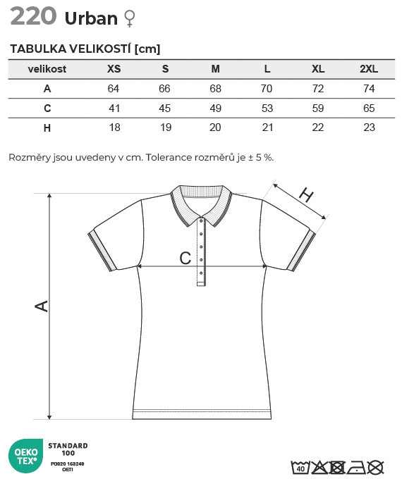 220 Urban polokošile dámská Tabulka velikostí